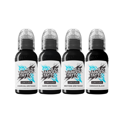 World Famous Limitless Tattoo Ink - Sett for linjer og skyggelegging - 4x 30 ml